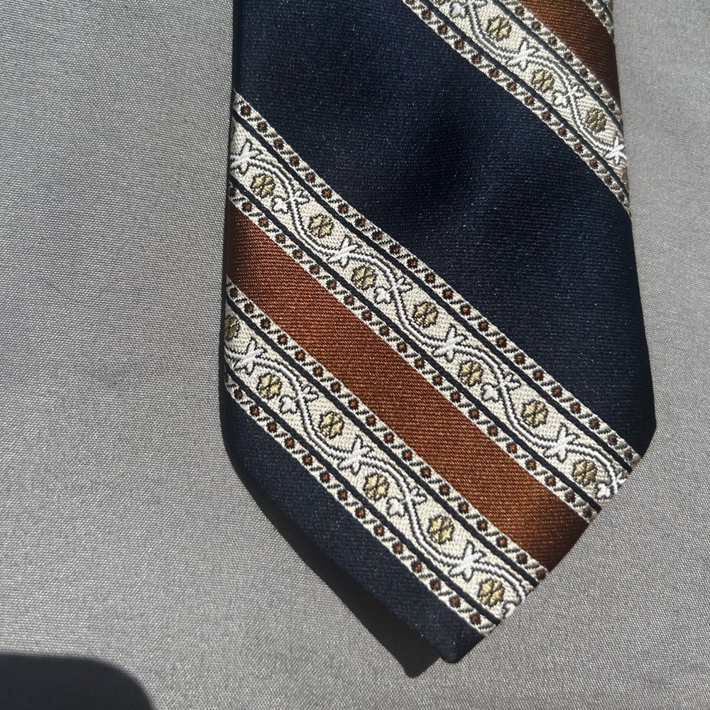 Vintage Frame Denim Blue and Brown Striped Tie
